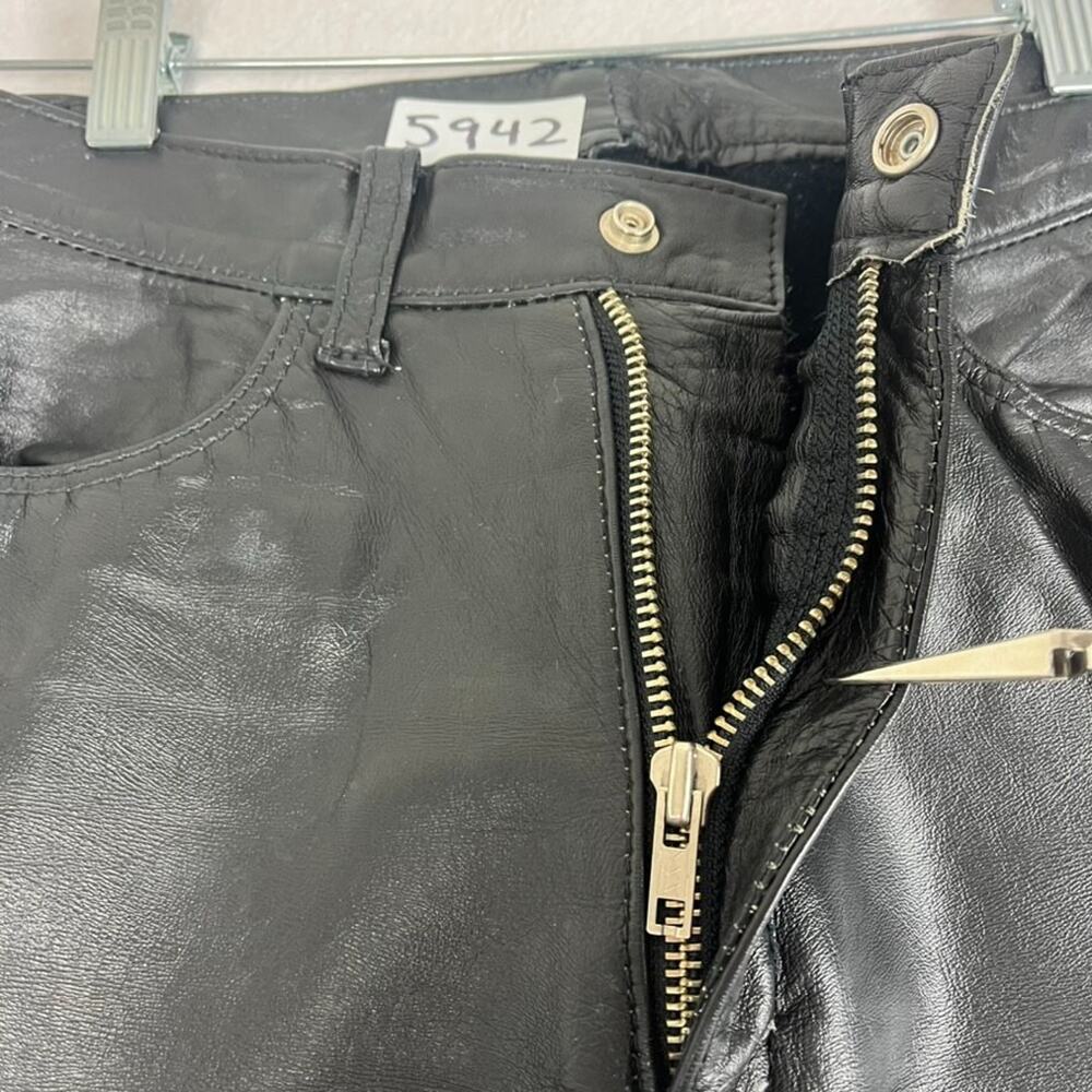 Pants Womens 26 Black Leather Straight Leg High Waisted Moto Rider - Picture 3 of 7